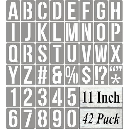 11 Inch Alphabet Letter Stencils for Painting - 42 Pack Letter and Number Stencil Templates with Signs for Painting on Wood, Reusable Numbers and Letters Stencils for Chalkboard Wood Signs & Wall Art - size: 11 Inch