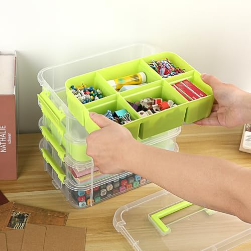 JUXYES 4-Tiers Plastic Stack Carry Storage Containers Box wih Handle Lids - color: Green