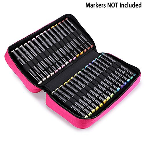 BTSKY Art Marker Carrying Case Lipstick Organizer-60 Slots Canvas Zippered - color: Pink