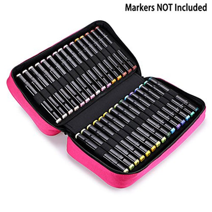 BTSKY Art Marker Carrying Case Lipstick Organizer-60 Slots Canvas Zippered - color: Pink