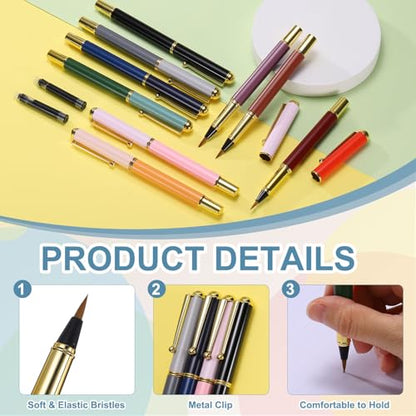 PATIKIL Calligraphy Brush Pens Refillable Brush Pen Set Black Red | Chinese Hand Writing Marker Kits, with Fountain Ink Metal Clip, for Lettering Journaling Art Drawing - color: Red