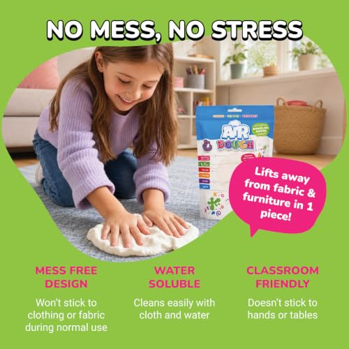Air Dough White Ultra-Light Air Dry Modeling Dough for Kids, Mess-Free | Mess-Free Modeling Dough Kit That Won't Stick to Carpet and Air-Dries to a Keepsake, Resealable Bag Plus Tutorial Videos - color: White