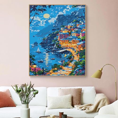 ZRIZQ Landscape Paint by Numbers Kit for Adults Beginner,16x20 | Full set with wooden brushes,rolled canvas,rich paints.Calming activity.Beginner friendly.Just open and paint. - color: 16"X20"Rolled Canvas-Landscape 6