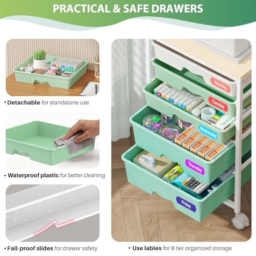 Goovilla Rolling Cart with 5 Drawers for Craft, Art, Dorm, Office, Green - size: Green