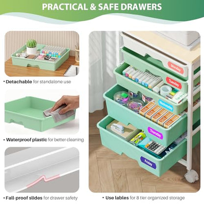 Goovilla Rolling Cart with 5 Drawers for Craft, Art, Dorm, Office, Green - size: Green