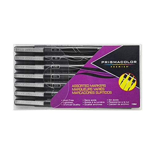 Prismacolor 1738862 Premier Illustration Markers, Assorted Tips, Black, 7-Count - size: 7-Count