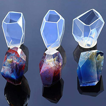 3 Pcs Large Gem Resin Molds,Jewelry Mold for Resin Casting,Multi-Faceted Stone Silicone Molds for Epoxy DIY Aromatherapy,Candle Making