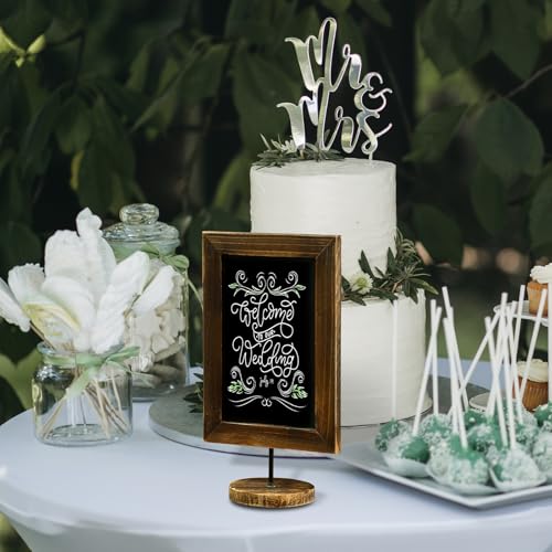 MyGift 12x7 Inch Framed Tabletop Chalkboard Signs with Stand Set of 2 | Reusable Writing Surface, Stable Easel Stand, Double Sided Display, Wedding Event Décor, Home Business Messaging - color: Burnt Wood, Set of 2