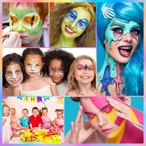 UCANBE Face Painting Kit for Kids & Adults -18 Colors Non-Toxic Water Based Face Body Paint Palette with Paint Brushes&Stencils, Professional Facepaint Set for Halloween SFX Makeup, Cosplay & Costume - color: Painting Palette Set
