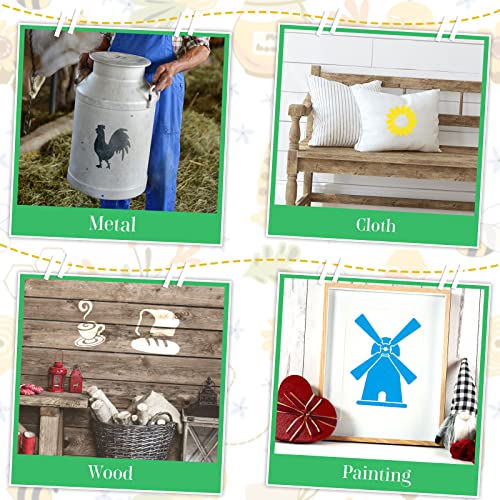 Henoyso 24 Pcs Farm Animal Stencil for Kids 8 Inch Reusable Templates | Plastic, Drawing Painting Templates, Farmer House, Cock, Cow, Blue, Red, Yellow, Wood Paper Scrapbook, Wedding DIY Art Crafts - style: Farm Style