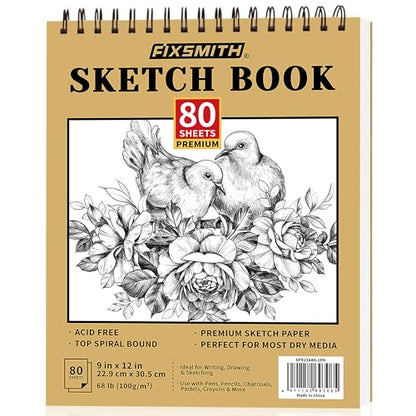 FIXSMITH 9"X12" Sketch Book, 100 Sheets, 68 lb/100gsm Sketchbook | Acid Free Drawing Paper | Top Bound Artist Sketch Pad | for Kids, Beginners, Artists & Professionals | Bright White - color: Tan, size: 9"x12"-1 Pack