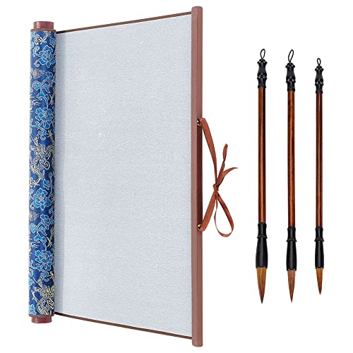 PH PandaHall 4pcs No Ink Chinese Calligraphy Set Reusable Water Writing Magic Cloth Scrolls Chinese Traditional Calligraphy Writing Brushes Pens for Beginners Professional Practice Chinese New Year