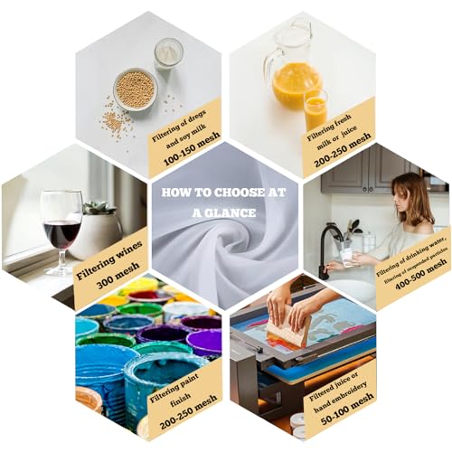 39.37"X39.37" Nylon Mesh Fabric, 60 100 200 300 400 500 Mesh | Nylon Mesh Filter Fabric, Reusable Strainer Cloth for Milk, Juice, Paint - style: 200mesh