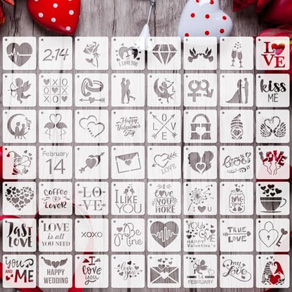 Augshy 56 Pack Valentine's Day Stencils, Reusable Craft Templates, 3 Inch | Plastic Valentine Stencils, for DIY Crafts Art Projects, Drawing Painting, Wall Floor Rock Decor Templates - style: Valentines
