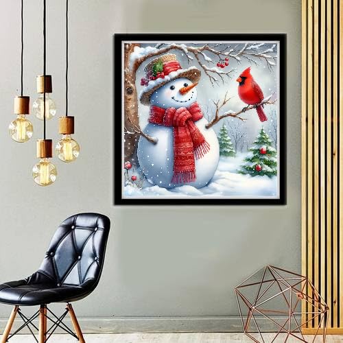 MOMDEDP Christmas Cardinal Diamond Art Kits for Adults - Snowman Diamond Painting Kits for Adults, 5D DIY Red Bird Round Full Drill Gem Art Paint by Diamonds Dots Crafts Kits for Decor Gift 12x12inch