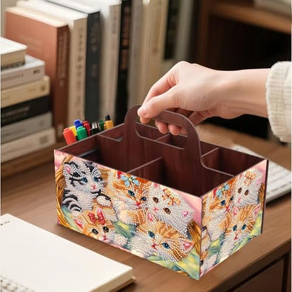 LSQFS Cat 5-Grid Wooden Diamond Painting Storage Box with Handle for Adults - color: cat