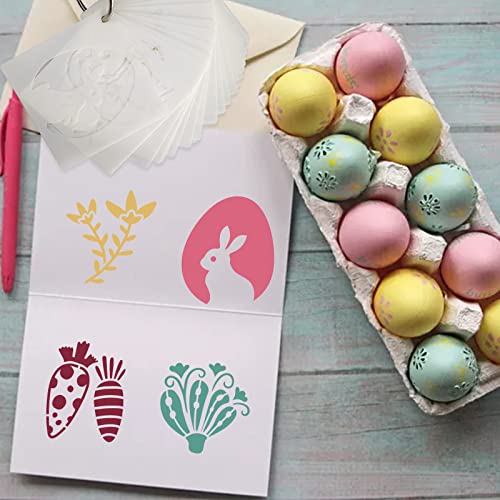 24 Pcs Small Easter Painting Stencils Happy Easter Reusable Plastic Art Craft Stencils 3X3 Inch for Painting On Wood Wall Glass Fabric Rock Canvas with Eggs Bunny Rabbit Pattern - style: Easter Style