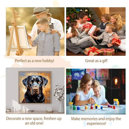 Artunion Framed Paint by Numbers Kit for Adults Beginners & Kids Ages 8-12, Labrador Retriever Dog Paint by Number with Frame, Black Lab Dog Paint by Numbers Kit on Canvas 10 * 10 Inch Without Easel - color: ZXT-235-F