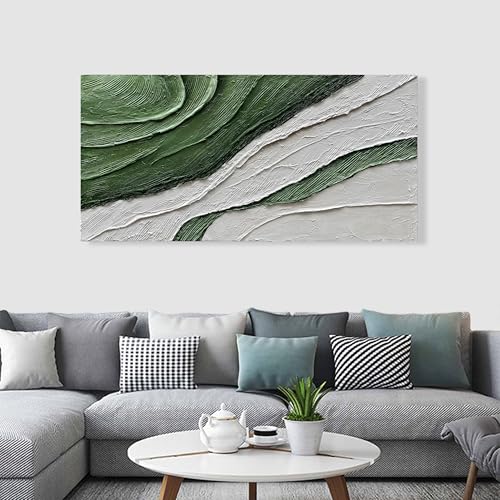 Art 30x60 inch Hand Painted Green and White Textured Oil Paintings Modern Abstract Canvas Art Home wall Decoration - color: Dn178