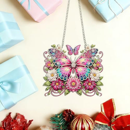 LPDJITO Butterflies DIY Hanging Diamond Art Pendant Kit Flowers Butterflies, Special Crystal Diamonds Painting Ornament for Adults, 5D Diamond Art Suncatchers Double Sided Board Gem Painting Kit - color: Color-12
