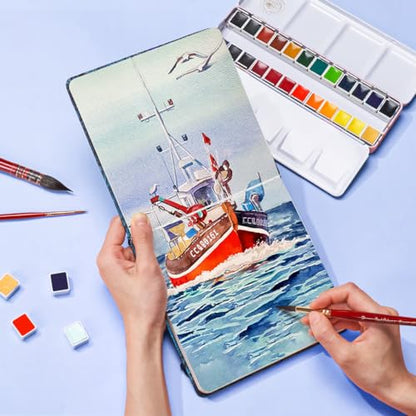 Lightwish Square Watercolor Journal,100% Cotton,300gsm/140lb,Acid-Free,24 Sheets Cold Press Watecolor Sketchbook for Artists Adults Students,6.29 * 6.29 Inches(Blue Starry Sky) - color: Blue Starry Sky