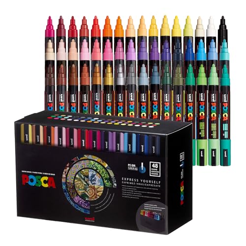 POSCA® PC-5M Paint Markers, Medium (1.8-2.5mm), Assorted, 48 Pack & Caddy - size: 1 Count (Pack of 48), style: Round Tip