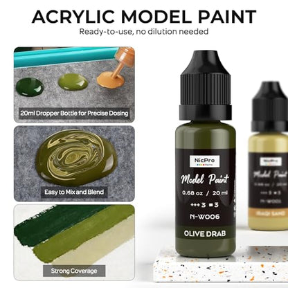 Nicpro 10 Colors WWII U.S. Model Paint Set, 20ml Ready to Use - style: WWII U.S.