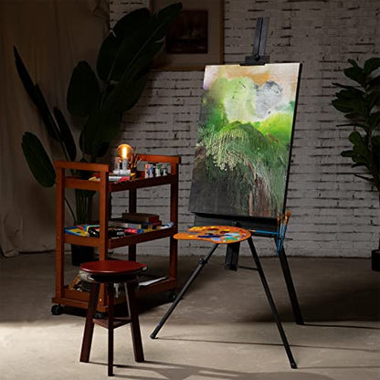 MEEDEN Aluminum Easel Stand for Painting: Portable Art Tripod | Art Standing Paint Floor Easel for Artist with Swing-Out Palette Holder & Brush Rest, Holds Canvas up to 34" - size: 67" High