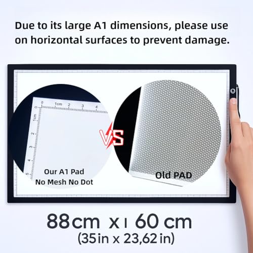 A1 Upgrade LED Light Pad for Diamond Art Painting & Tracing, Extra Large 35" x 23.6" Light Board with 5 Dimmable Brightness Levels, Dot-Free Illumination for Sketching & Art, DC Powered - size: A1 (Double Light Strips)