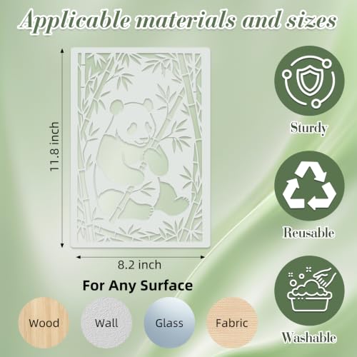 Panda Stencils for Crafts Reusable 16Pcs Stencils(11.8X8.2 Inch) | DIY Art Painting Stencil Furniture Decor Kit for Wood Embroidery Wall Silk Screen Journaling - color: Panda