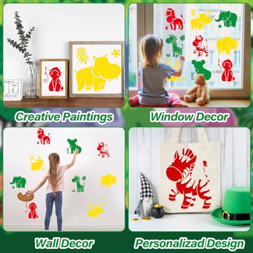 36pcs Animal Drawing Stencils for Kids 8 Inch Sidewalk Chalk Stencils Painting Large Washable Reusable Jungle Animals Themed Primary Shape Template for Kids Toddlers Preschool - style: Animals