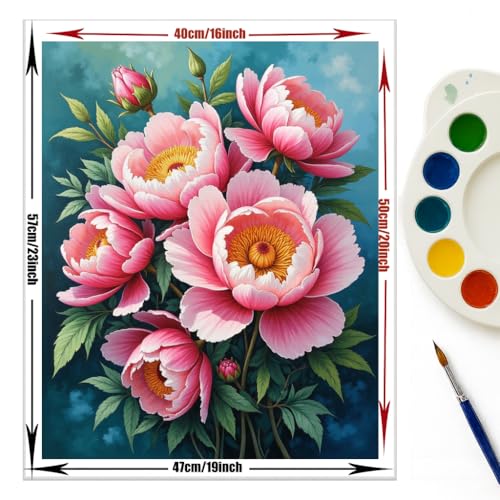 EnLvYY Peony Bouquet Paint by Numbers for Adults 16x20 Inch, DIY Unframed Kit, Elegant Floral Arrangement with Pink Peonies, Buds, and Green Leaves, Gift for Flower and Home Decor Lovers - color: SNYY0393