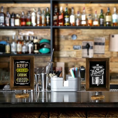 MyGift 12x7 Inch Framed Tabletop Chalkboard Signs with Stand Set of 2 | Reusable Writing Surface, Stable Easel Stand, Double Sided Display, Wedding Event Décor, Home Business Messaging - color: Burnt Wood, Set of 2