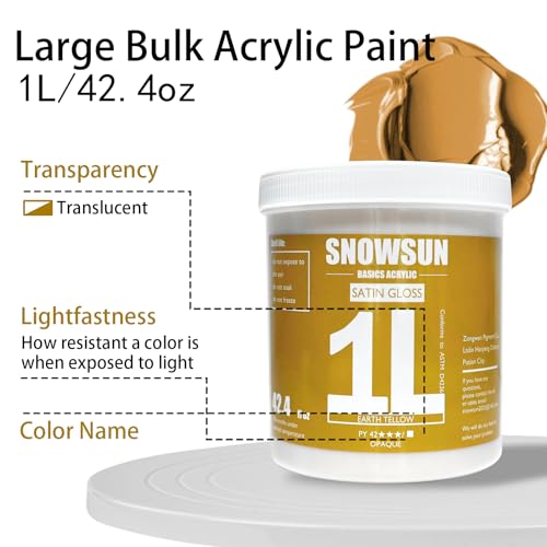 SNOWSUN Heavy Body Acrylic Paint, 1L (40oz) Bulk Earthy Yellow - Non Toxic Artist Grade Thick Paint for Canvas, Wood, Ceramic & Crafts - color: Earthy Yellow