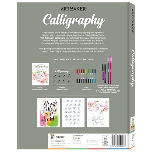 Art Maker: Calligraphy - Complete Starter Kit, Pocket Studio, Instruction Book, Fountain Pen, Dual-Tip Pens, Nibs & Ink Cartridges, Lettering Supplies