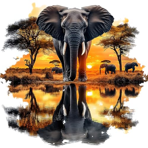 MXJSUA DIY Diamond Painting Kits for Adults, African Elephant Diamond Gem Art Painting for Beginners, Diamond Picture with Full Round Drill Dots Craft Set Gift, 12x12 Inch - color: Animals-17