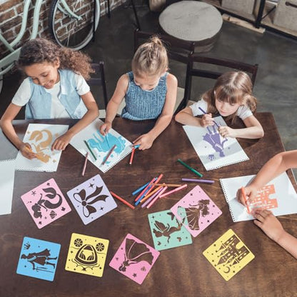 36Pcs Princess Drawing Stencils for Kids 8 Inch Reusable Fairy Sidewalk Chalk Stencil Large Fairytale Castle Stencils Princess Theme Primary Shape Template for Kids Toddlers Drawing Wall Home - style: Fairytale