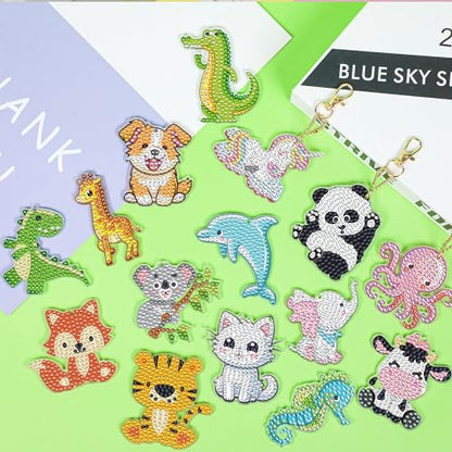 Augisteen 15 PCS Diamond Painting Keychains Animal Diamond Art Ornaments Double Side Diamonds Key Rings DIY 5D Art Pedants for Beginners Birthday Crafting Home Party Decor