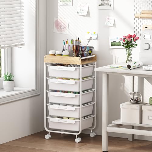 SYKIARIOL Utility Cart with Drawers,Craft Cart with 5 Drawers,White - color: White, size: 5-Drawer