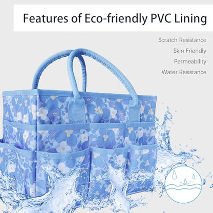 Cupohus Craft Organizer Bag, Blue Print Art Supply Tote with Multiple Pockets - color: Blue Flower