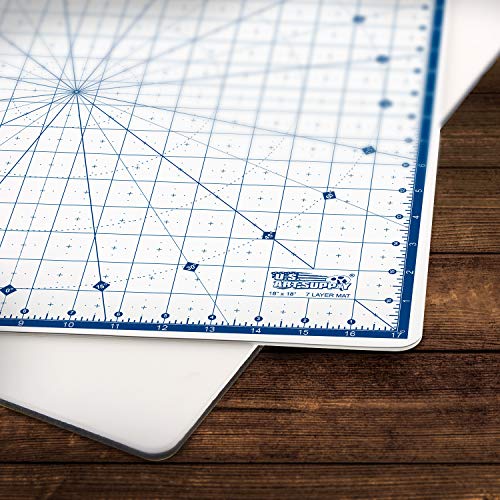 U.S. Art Supply 18"x18" Self-Healing Cutting Mat 7-Ply - Rotary White/Blue | Craft Mat, Non-Slip Cutting Mats for Crafts, Sewing, Quilting, Scrapbooking - size: 18" x 18"