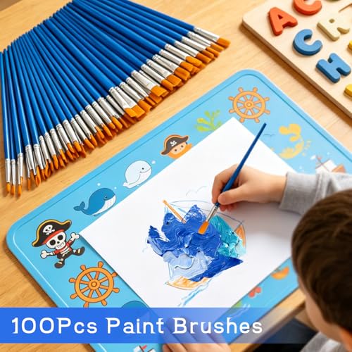 100 Pcs Acrylic Paint Brush Set Nylon Hair Round Flat Tip Paint Brushes Bulk for Classroom Crafts Oil Watercolor Painting Artist Professional Kits