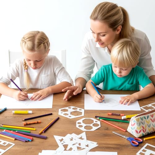 JJUNW Large Art Painting Template, 12Pcs 9in Geometric Drawing Stencil | Circle Square Heart Star Template Set Simple Drawing Stencils for Wood Wall Fabric Rock Chalkboard Signage Painting DIY Craft - size: 9in