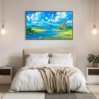 DDGEMART 5D Diamond Painting Kit for Adults, Full Drill Fantasy Castle Wilderness River Meadow Landscape Art for Beginners, Large Horizontal 28x16 inch - color: Fantasy Castle Wilderness
