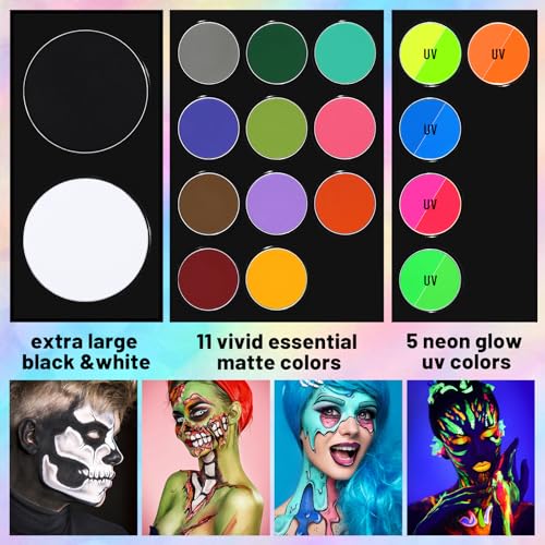 UCANBE Face Painting Kit for Kids & Adults -18 Colors Non-Toxic Water Based Face Body Paint Palette with Paint Brushes&Stencils, Professional Facepaint Set for Halloween SFX Makeup, Cosplay & Costume - color: Painting Palette Set