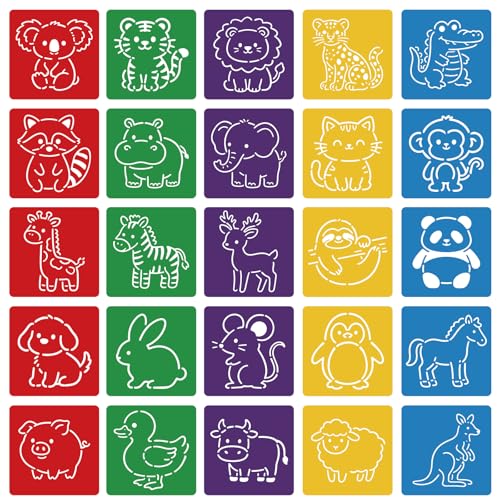 CUTHOLLOW Cartoon Animals Stencils, 25PCS 8-Inch Washable PET Art Stencils | 25PCS 8" PET Stencils, Animal, Washable and Reusable, Large Art Templates for Painting, Crafts, Walls and Sidewalk Chalk - style: Cartoon animals
