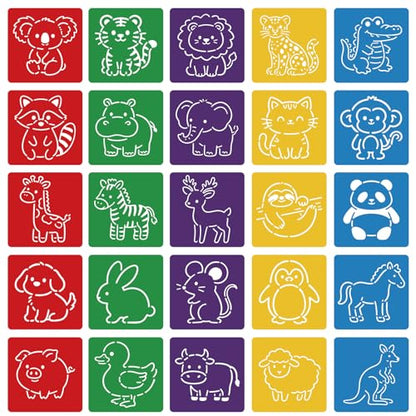 CUTHOLLOW Cartoon Animals Stencils, 25PCS 8-Inch Washable PET Art Stencils | 25PCS 8" PET Stencils, Animal, Washable and Reusable, Large Art Templates for Painting, Crafts, Walls and Sidewalk Chalk - style: Cartoon animals