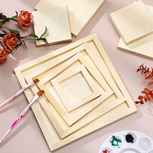 Youyole 12 Pcs Unfinished Wood Canvas Boards for Painting,4, 6, 8, 10 Inch | Square Wooden Panel Boards, Smooth Unfinished Surface, Acrylic Painting Drawing, Xmas DIY Wood Crafts, Holiday Art Projects