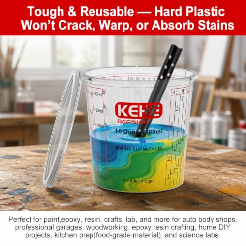 100-pack Paint Mixing Cups by KEHE REFINISH,10 oz (300ml),Disposable or Reusable Plastic Measuring Cups with Lids for Liquids, Paints, Resin, Epoxy, Art,Ratios 1:1,2:1, 3:1, 4:1,5:1,6:1,8:1 - size: 10oz-100Kit