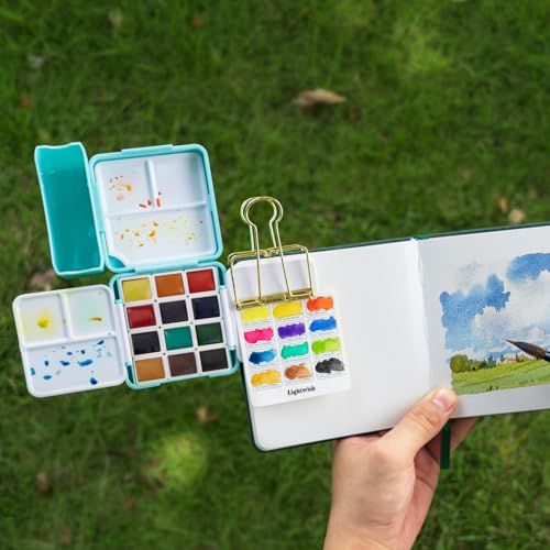 12 Colors Pocket Travel Watercolor Set, Mini Watercolor Paint Set with Portable Case,Coloring Mixing Palette, Water Wash Cup,for Adult Artist Beginner Watercolor Painting Lovers - color: Blue